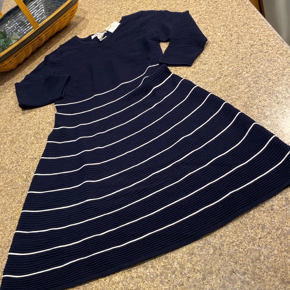 NWT Bravissimo Navy Blue & White Ribbed Darcy Dress US Size 4
